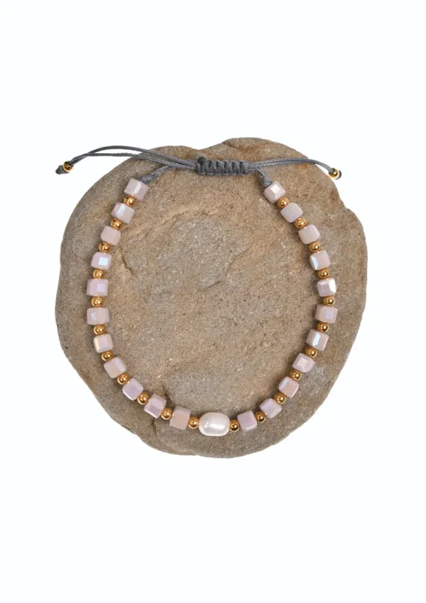 Bracelet- Friendship 4mm Crystal - Stainless Steel & Gold Plate - Lilac and Pearl