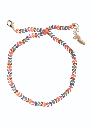 Necklace - Twin Leaf Enamel Chain - Fiesta Palette/Gold